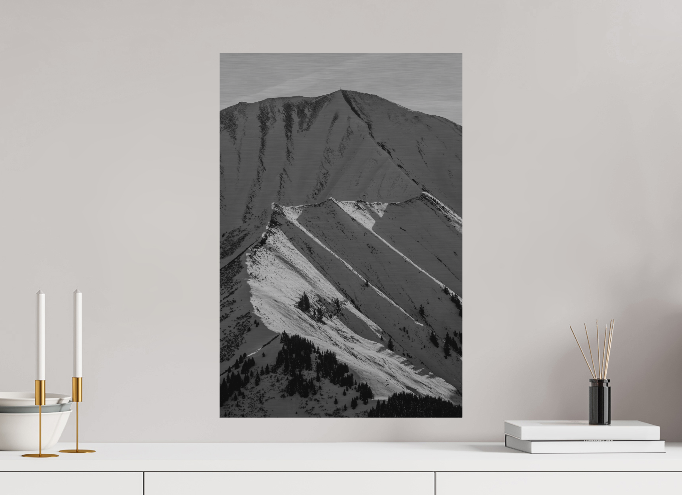 40 x 60 cm, Direct Print On Brushed Aluminum - Silver Lines of Bleispitze