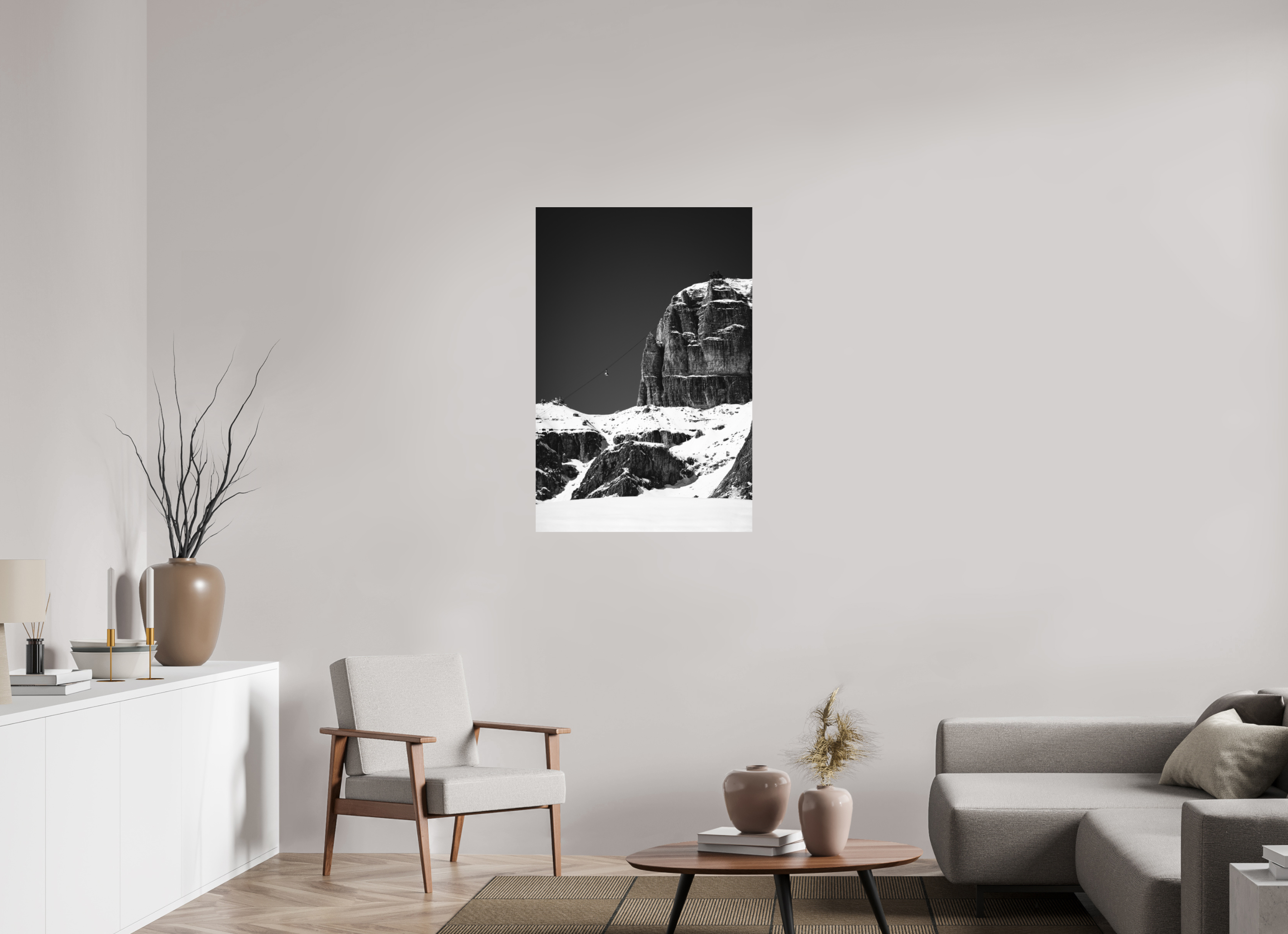 70 x 105 cm, Ilford Black And White Photo Print Matte Lamination On Aluminum Backing Sass Pordoi - Limited Edition