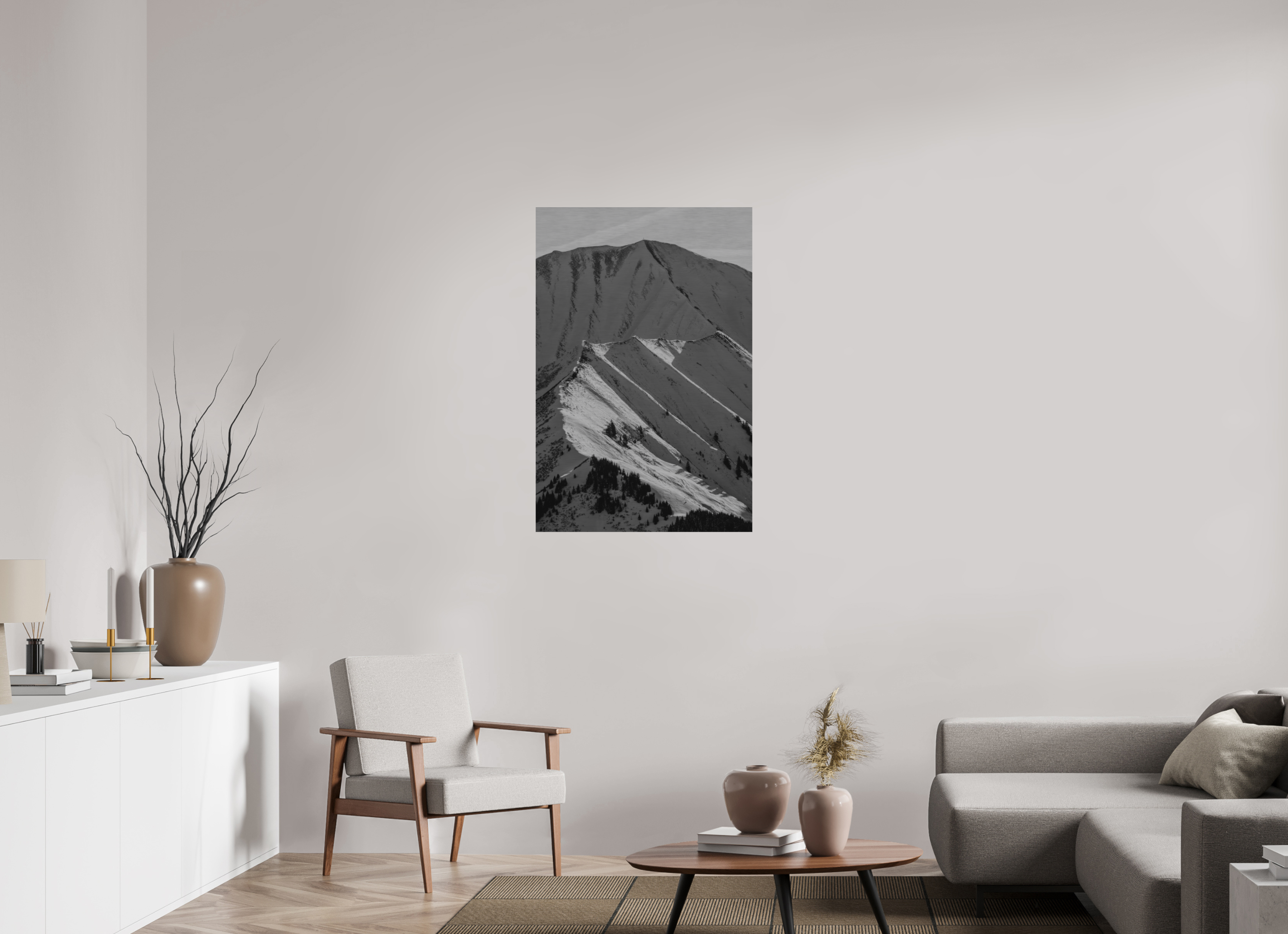 70 x 105 cm, Direct Print On Brushed Aluminum - Silver Lines of Bleispitze