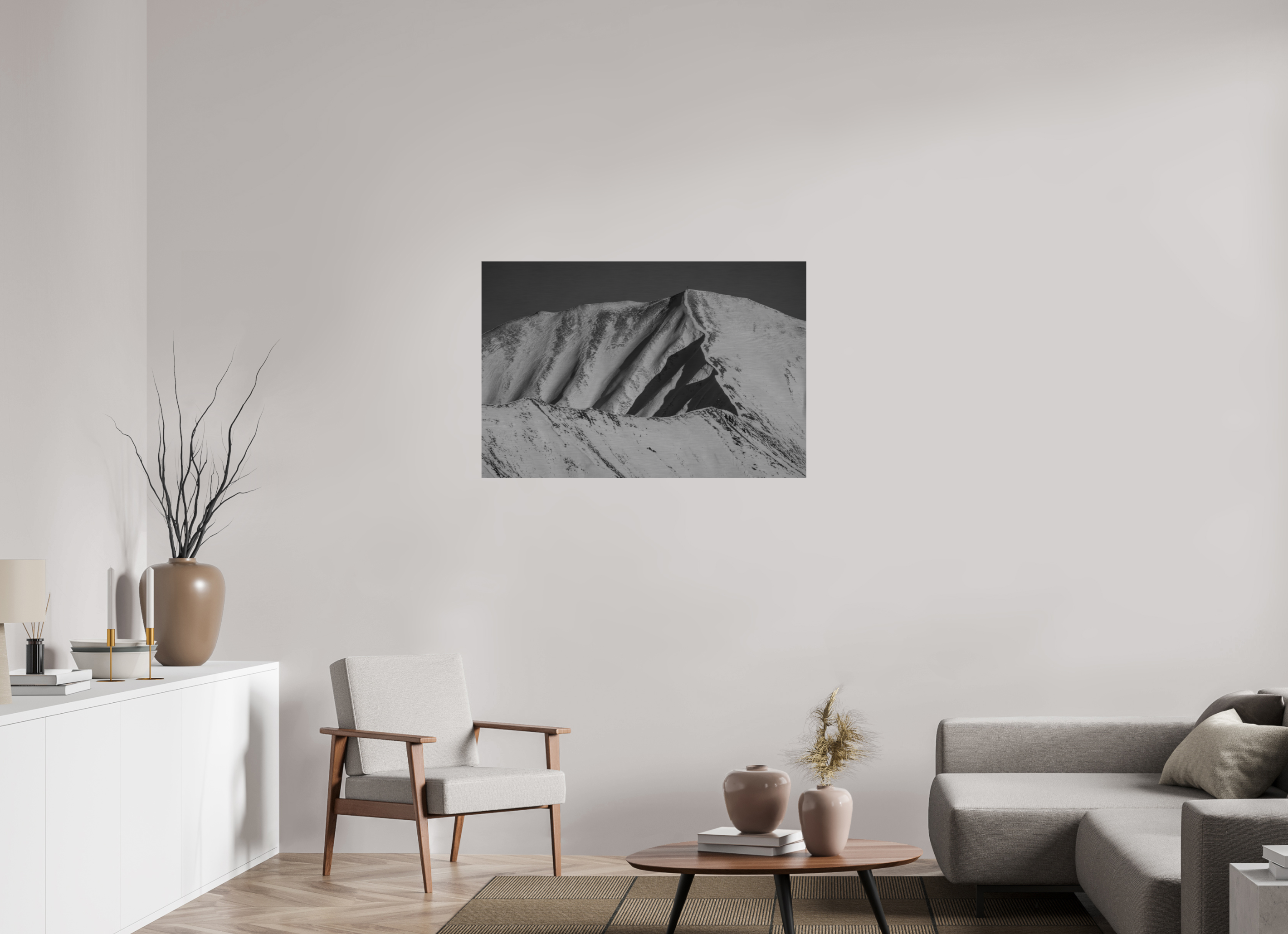 105 x 70 cm, Direct Print On Brushed Aluminum - Silver White Geometry