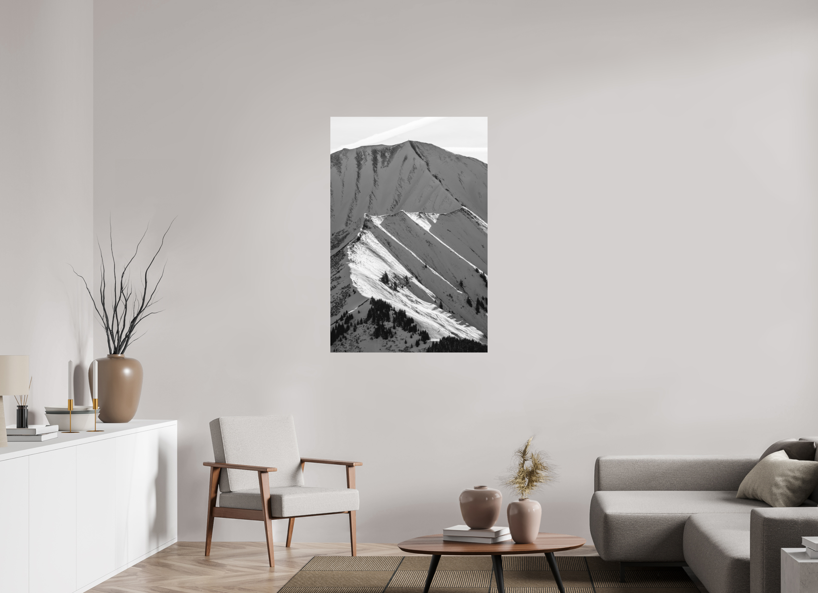 80 x 120 cm, Ilford Black And White Photo Print Matte Lamination On Aluminum Backing Lines of Bleispitze