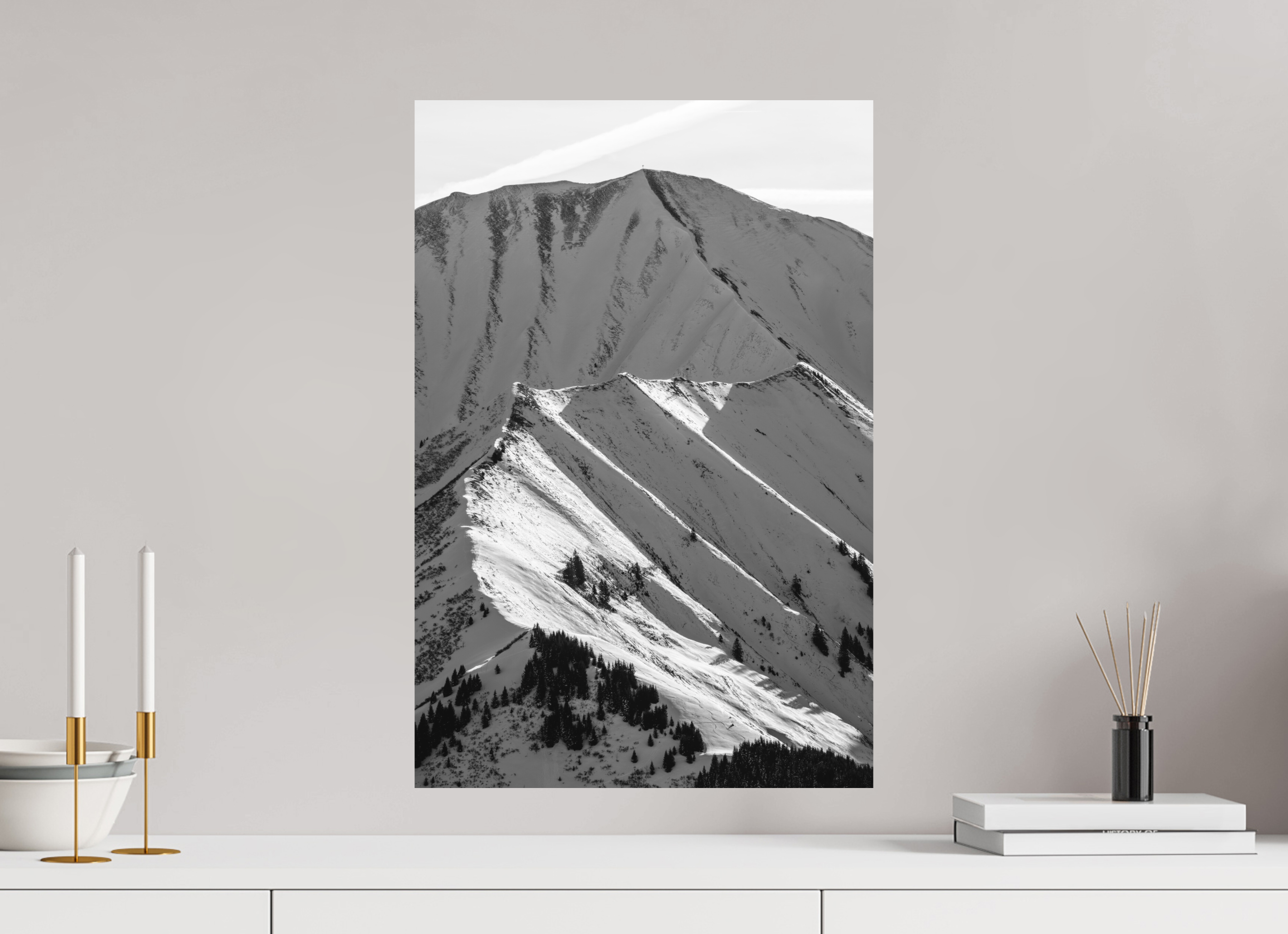 40 x 60 cm, Ilford Black And White Photo Print Matte Lamination On Aluminum Backing Lines of Bleispitze