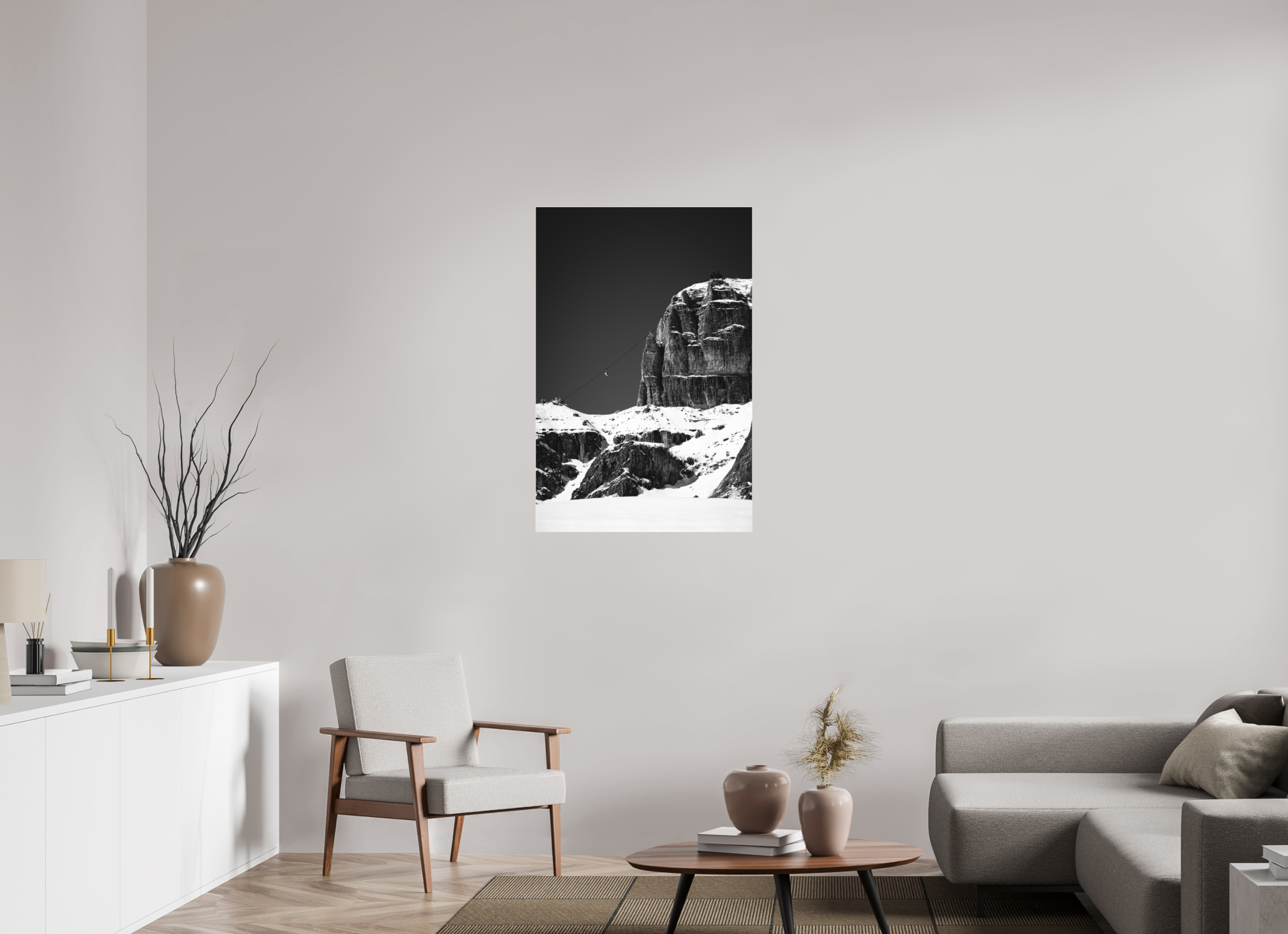 70 x 105 cm, Ilford BW Photo Print Under 2mm Acrylic Glass Sass Pordoi - Limited Edition