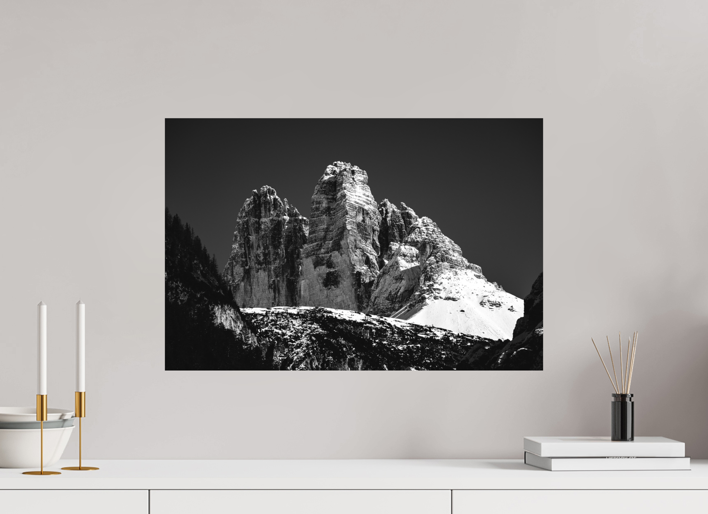 60 x 40 cm, Ilford Black And White Photo Print Matte Lamination On Aluminum Backing Tre Cime - Limited Edition