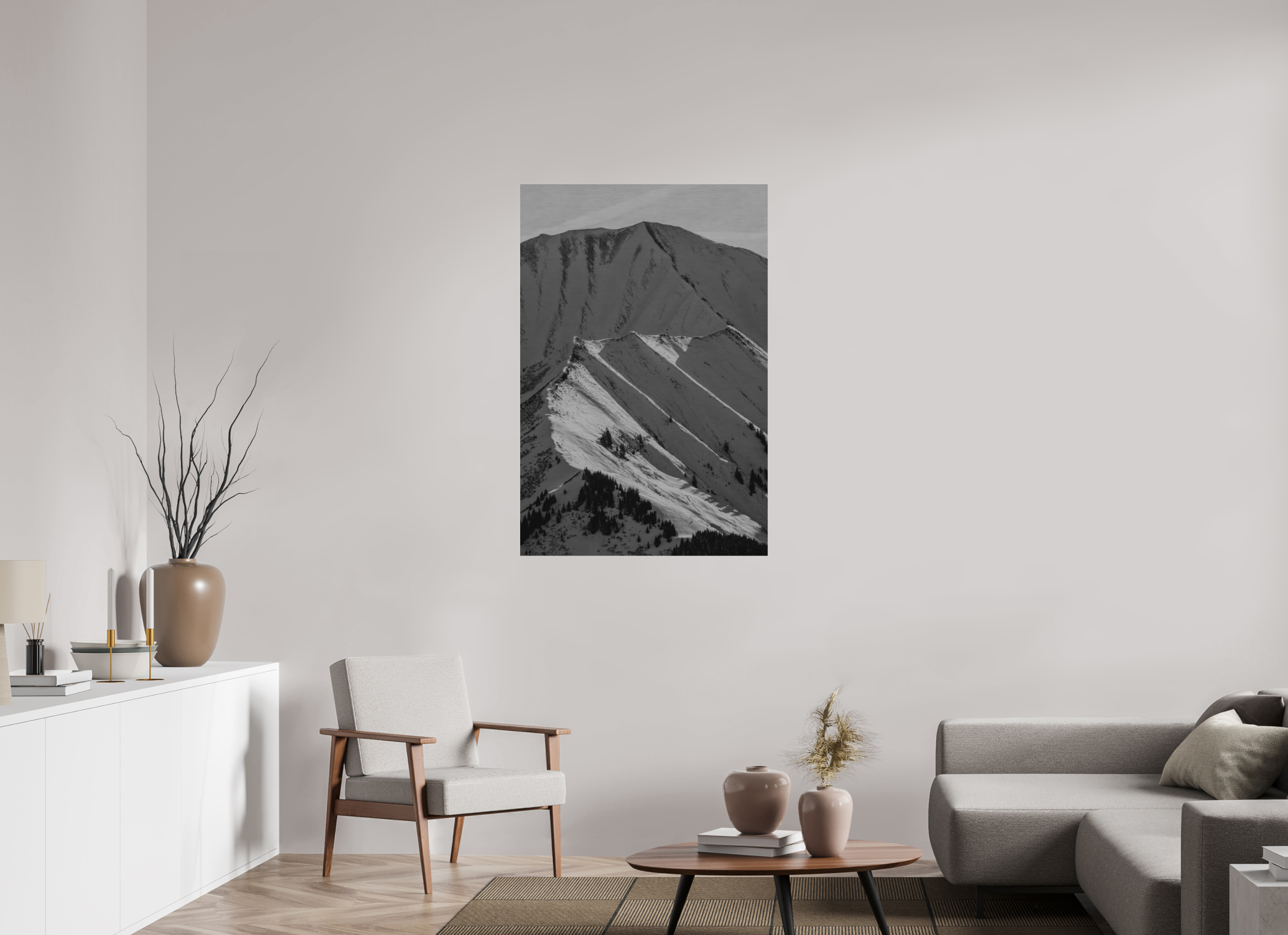 80 x 120 cm, Direct Print On Brushed Aluminum - Silver Lines of Bleispitze