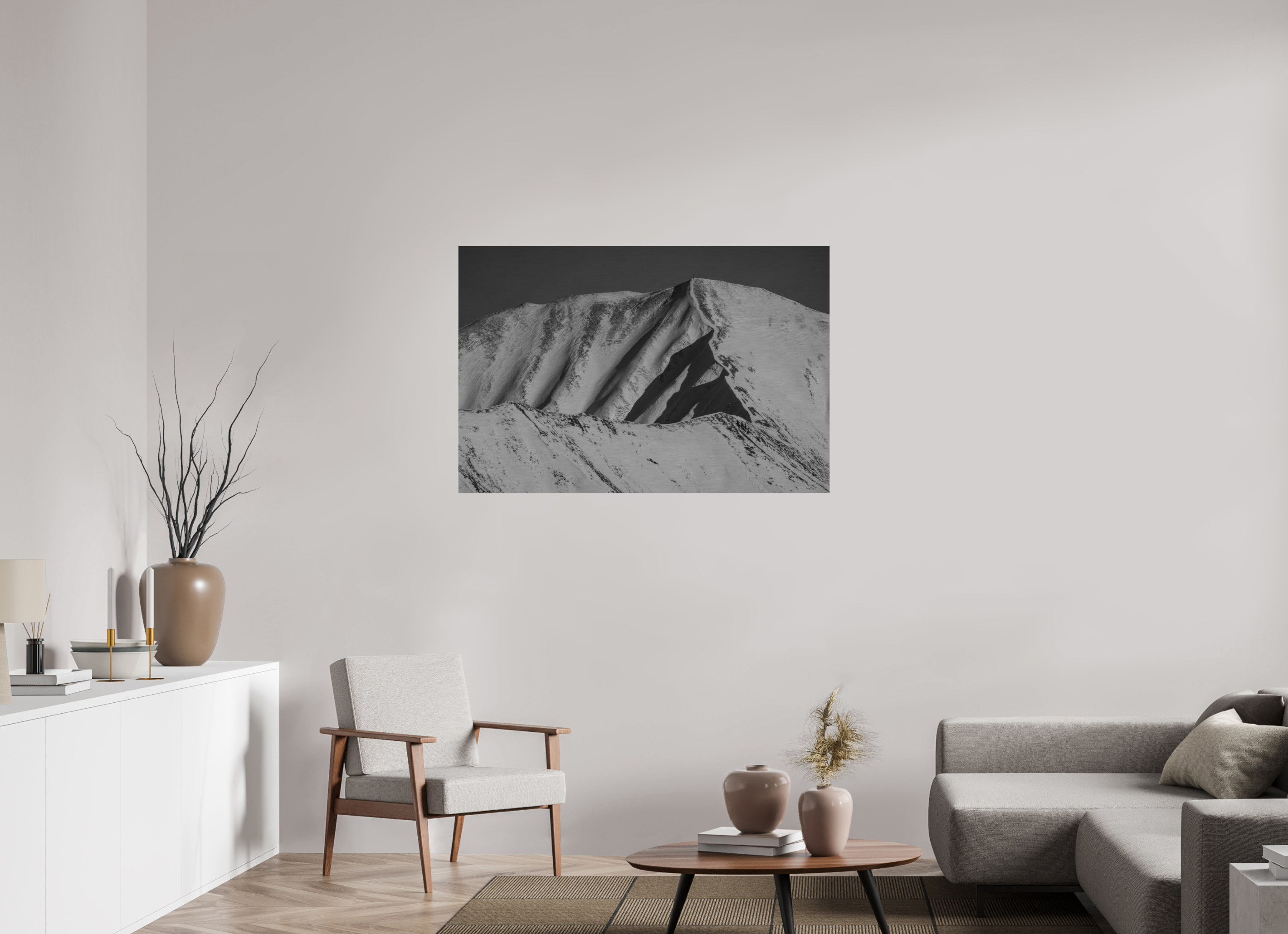 120 x 80 cm, Direct Print On Brushed Aluminum - Silver White Geometry