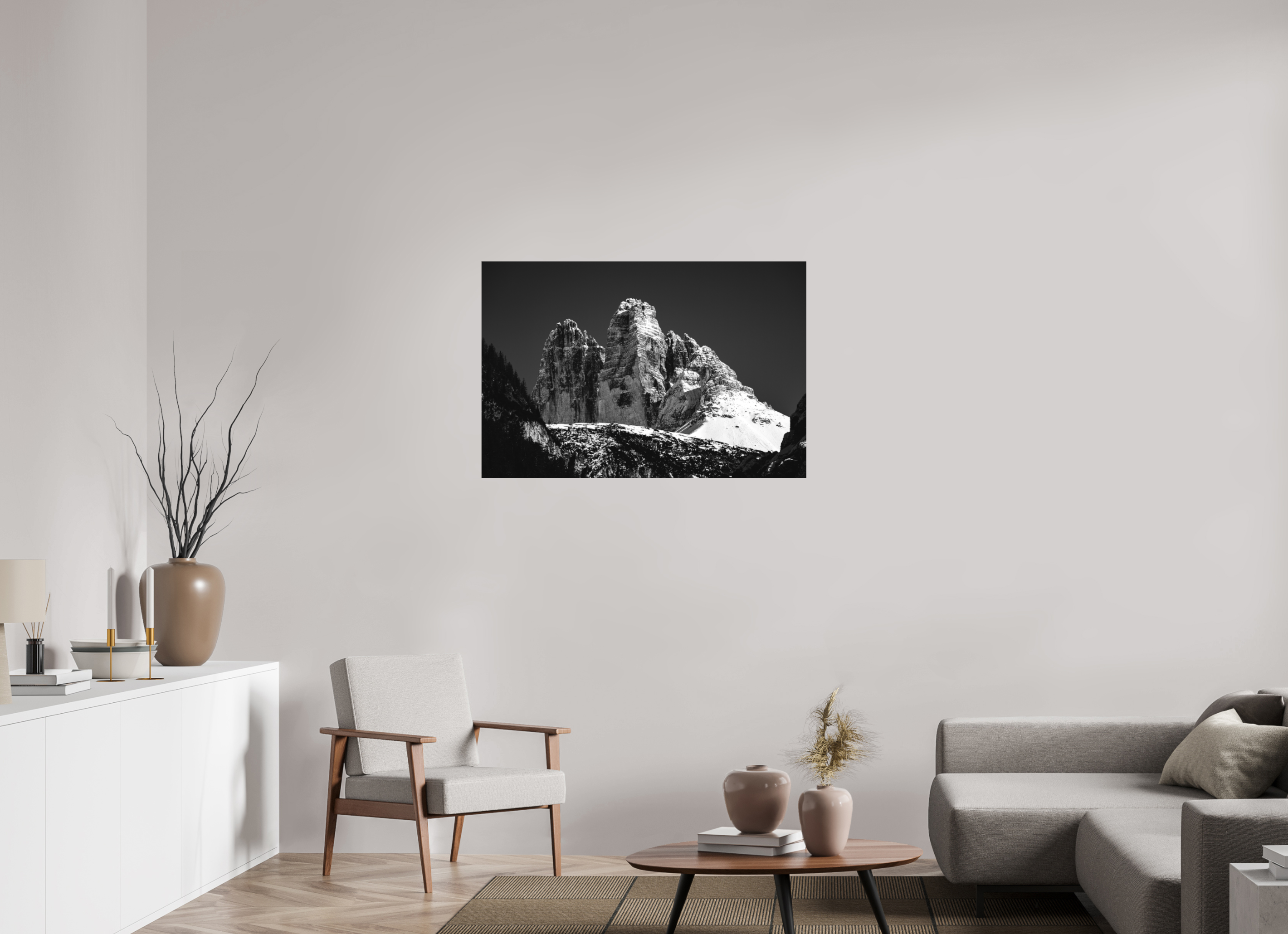 105 x 70 cm, Ilford Black And White Photo Print Matte Lamination On Aluminum Backing Tre Cime - Limited Edition