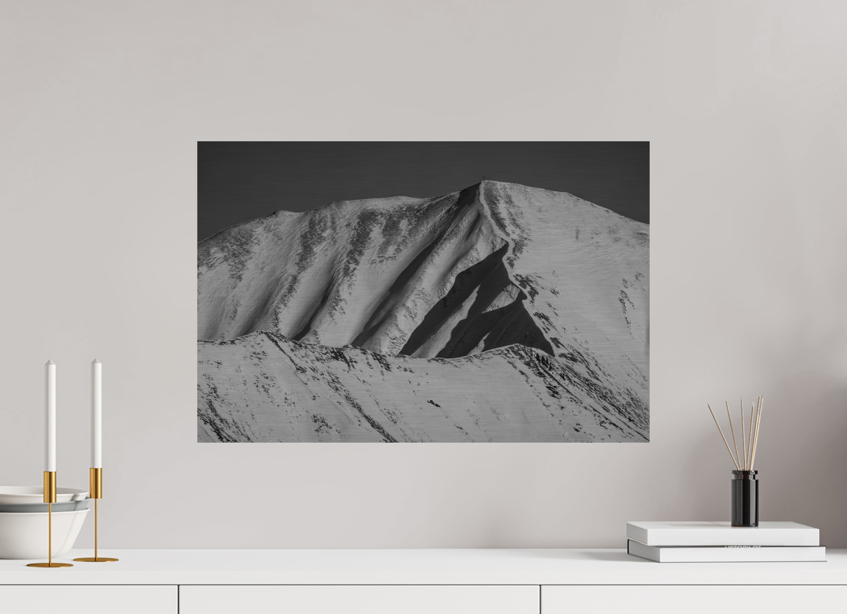 60 x 40 cm, Direct Print On Brushed Aluminum - Silver White Geometry